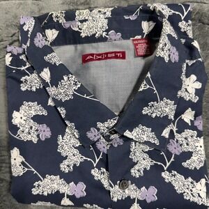 Axist Floral Button Down Shirt Mens XXL‎ Navy Blue Lilac Short Sleeve PR6333